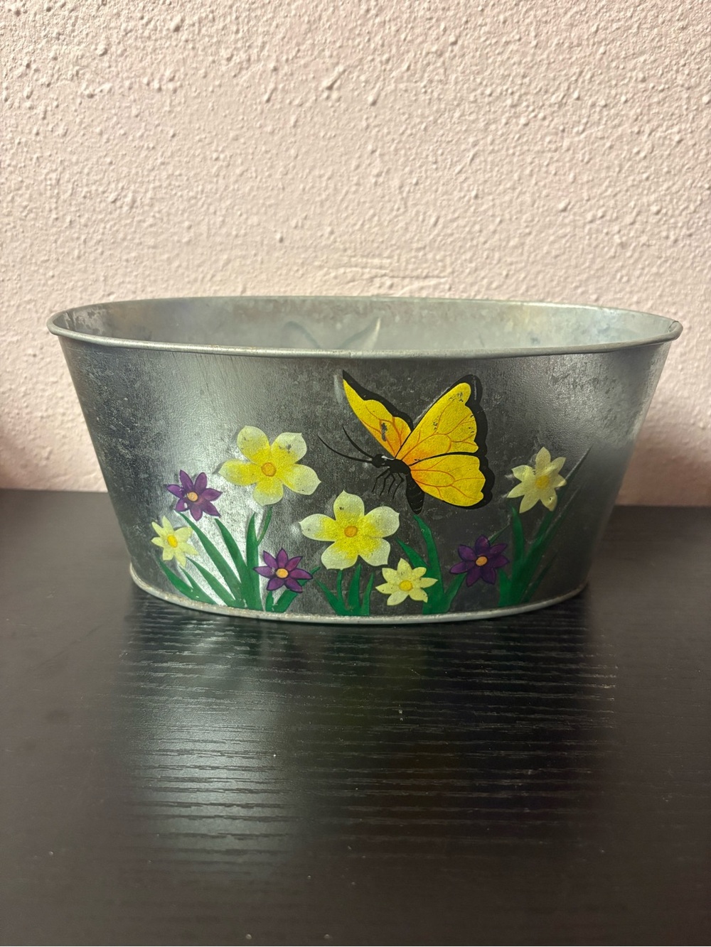 Greenbrier Galvanized Metal Butterfly Floral Oval Garden Planter